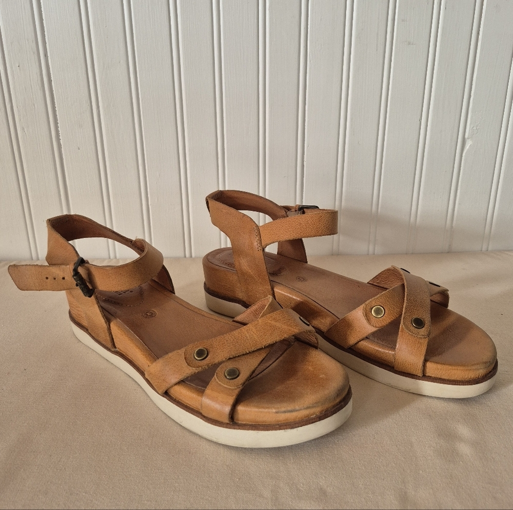 Bussola Leather Ankle Strap Sandals Womens EU 40 US 9 Camel Potsdam Poppy Dakota